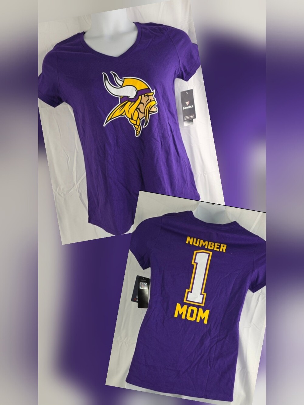 Fanatics Women's Purple V-Neck Tee Minnesota Viking Logo Size Medium U-2255